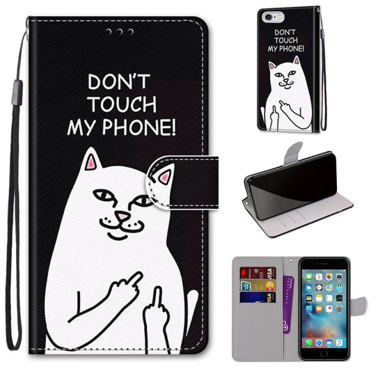 Coloured Drawing Cross Texture Horizontal Flip PU Leather Case with Holder & Card Slots & Wallet & Lanyard For iPhone 6 / 6s(Middle Finger White Cat) - More iPhone Cases by buy2fix | Online Shopping UK | buy2fix