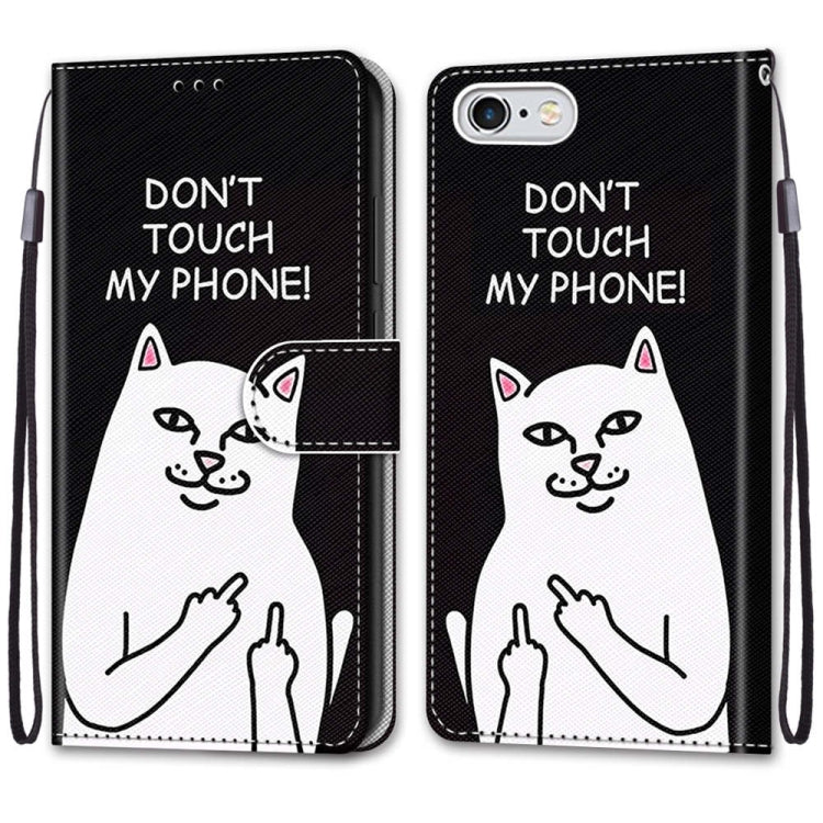 Coloured Drawing Cross Texture Horizontal Flip PU Leather Case with Holder & Card Slots & Wallet & Lanyard For iPhone 6 / 6s(Middle Finger White Cat) - More iPhone Cases by buy2fix | Online Shopping UK | buy2fix