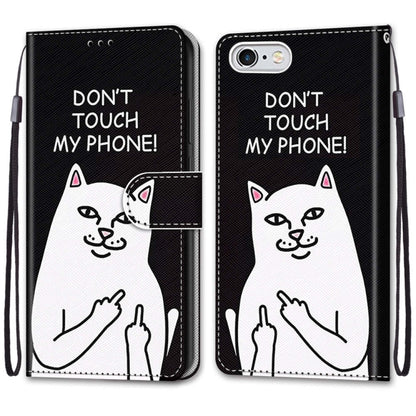 Coloured Drawing Cross Texture Horizontal Flip PU Leather Case with Holder & Card Slots & Wallet & Lanyard For iPhone 6 / 6s(Middle Finger White Cat) - More iPhone Cases by buy2fix | Online Shopping UK | buy2fix