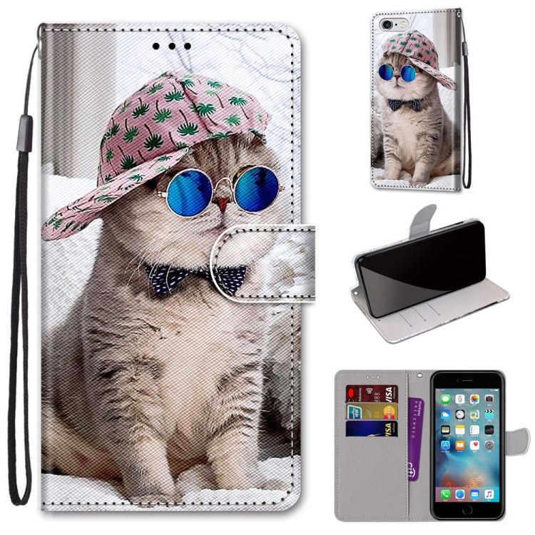 Coloured Drawing Cross Texture Horizontal Flip PU Leather Case with Holder & Card Slots & Wallet & Lanyard For iPhone 6 / 6s(Slant Hat Blue Mirror Cat) - More iPhone Cases by buy2fix | Online Shopping UK | buy2fix