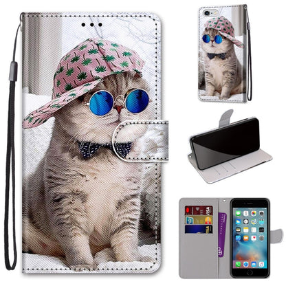 Coloured Drawing Cross Texture Horizontal Flip PU Leather Case with Holder & Card Slots & Wallet & Lanyard For iPhone 6 / 6s(Slant Hat Blue Mirror Cat) - More iPhone Cases by buy2fix | Online Shopping UK | buy2fix