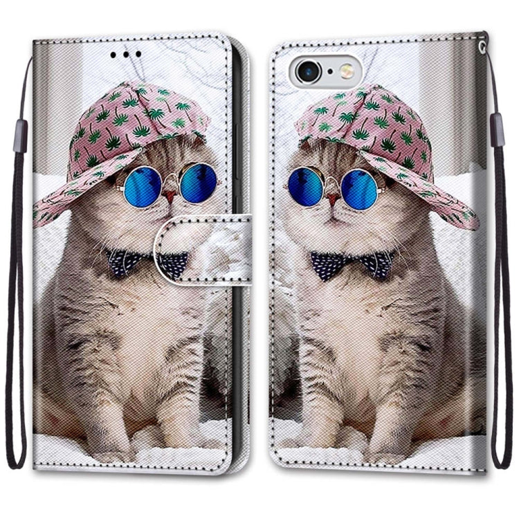 Coloured Drawing Cross Texture Horizontal Flip PU Leather Case with Holder & Card Slots & Wallet & Lanyard For iPhone 6 / 6s(Slant Hat Blue Mirror Cat) - More iPhone Cases by buy2fix | Online Shopping UK | buy2fix