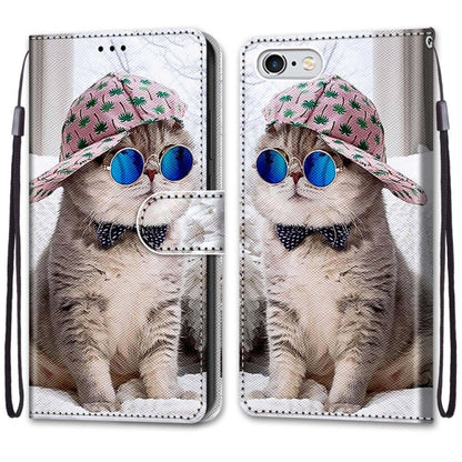 Coloured Drawing Cross Texture Horizontal Flip PU Leather Case with Holder & Card Slots & Wallet & Lanyard For iPhone 6 / 6s(Slant Hat Blue Mirror Cat) - More iPhone Cases by buy2fix | Online Shopping UK | buy2fix