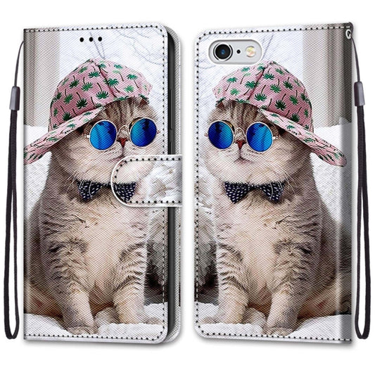 Coloured Drawing Cross Texture Horizontal Flip PU Leather Case with Holder & Card Slots & Wallet & Lanyard For iPhone 6 / 6s(Slant Hat Blue Mirror Cat) - More iPhone Cases by buy2fix | Online Shopping UK | buy2fix