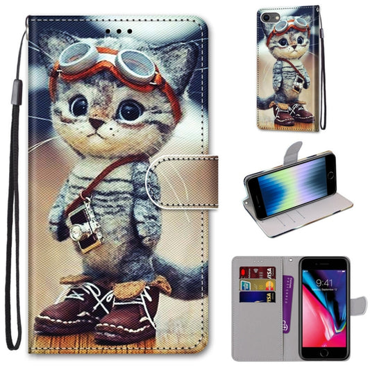 For iPhone SE 2022 / SE 2020 / 8 / 7 Coloured Drawing Cross Texture Horizontal Flip PU Leather Case with Holder & Card Slots & Wallet & Lanyard(Leather Shoes Cat) - iPhone SE 2022 / 2020 / 8 / 7 Cases by buy2fix | Online Shopping UK | buy2fix