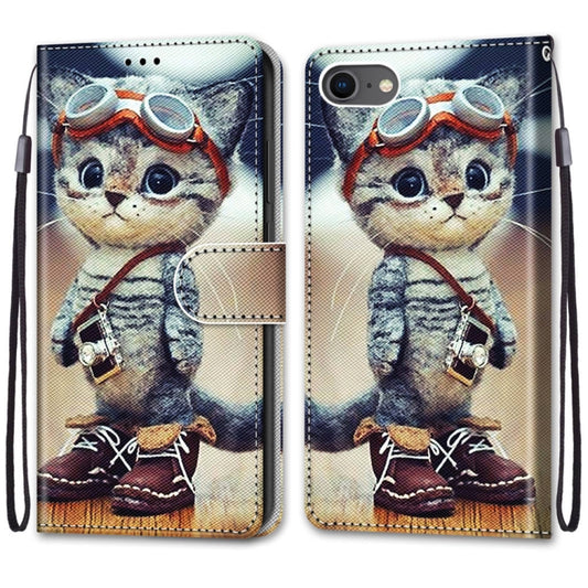 For iPhone SE 2022 / SE 2020 / 8 / 7 Coloured Drawing Cross Texture Horizontal Flip PU Leather Case with Holder & Card Slots & Wallet & Lanyard(Leather Shoes Cat) - iPhone SE 2022 / 2020 / 8 / 7 Cases by buy2fix | Online Shopping UK | buy2fix