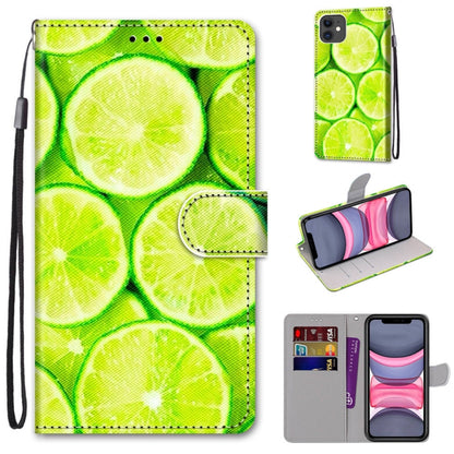 For iPhone 11 Coloured Drawing Cross Texture Horizontal Flip PU Leather Case with Holder & Card Slots & Wallet & Lanyard (Green Lemon) - iPhone 11 Cases by buy2fix | Online Shopping UK | buy2fix