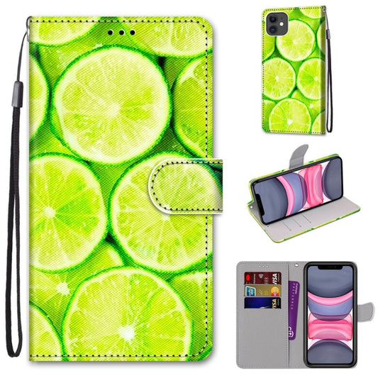 For iPhone 11 Coloured Drawing Cross Texture Horizontal Flip PU Leather Case with Holder & Card Slots & Wallet & Lanyard (Green Lemon) - iPhone 11 Cases by buy2fix | Online Shopping UK | buy2fix