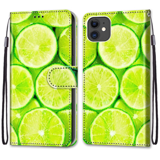 For iPhone 11 Coloured Drawing Cross Texture Horizontal Flip PU Leather Case with Holder & Card Slots & Wallet & Lanyard (Green Lemon) - iPhone 11 Cases by buy2fix | Online Shopping UK | buy2fix