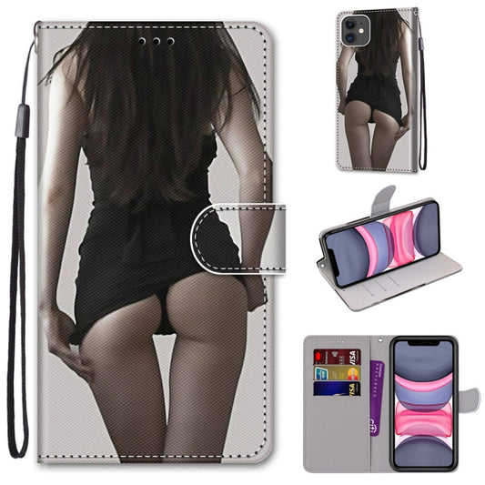 For iPhone 11 Coloured Drawing Cross Texture Horizontal Flip PU Leather Case with Holder & Card Slots & Wallet & Lanyard (Upskirt) - iPhone 11 Cases by buy2fix | Online Shopping UK | buy2fix
