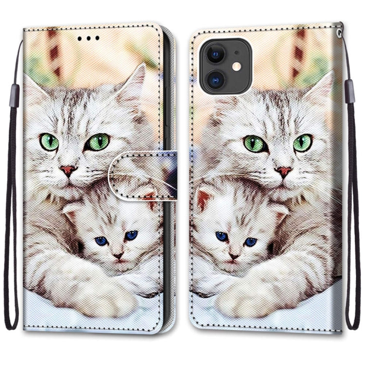 For iPhone 11 Coloured Drawing Cross Texture Horizontal Flip PU Leather Case with Holder & Card Slots & Wallet & Lanyard (Big Cat Holding Kitten) - iPhone 11 Cases by buy2fix | Online Shopping UK | buy2fix