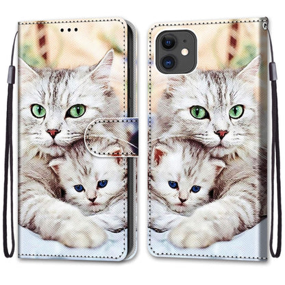 For iPhone 11 Coloured Drawing Cross Texture Horizontal Flip PU Leather Case with Holder & Card Slots & Wallet & Lanyard (Big Cat Holding Kitten) - iPhone 11 Cases by buy2fix | Online Shopping UK | buy2fix