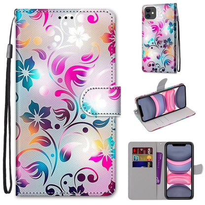 For iPhone 11 Coloured Drawing Cross Texture Horizontal Flip PU Leather Case with Holder & Card Slots & Wallet & Lanyard (Gradient Colorful Flower) - iPhone 11 Cases by buy2fix | Online Shopping UK | buy2fix