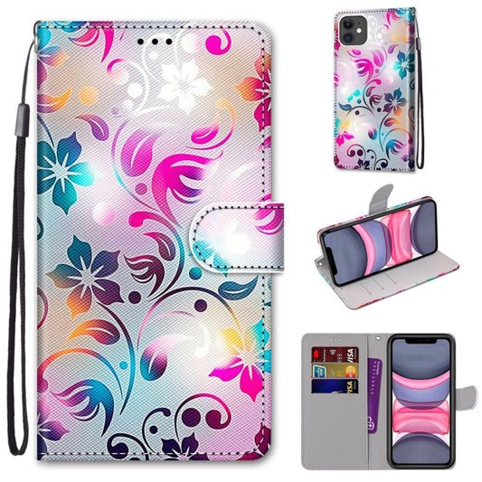 For iPhone 11 Coloured Drawing Cross Texture Horizontal Flip PU Leather Case with Holder & Card Slots & Wallet & Lanyard (Gradient Colorful Flower) - iPhone 11 Cases by buy2fix | Online Shopping UK | buy2fix