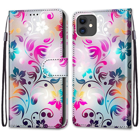 For iPhone 11 Coloured Drawing Cross Texture Horizontal Flip PU Leather Case with Holder & Card Slots & Wallet & Lanyard (Gradient Colorful Flower) - iPhone 11 Cases by buy2fix | Online Shopping UK | buy2fix