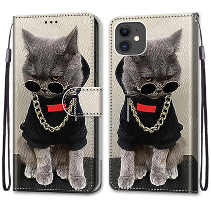 For iPhone 11 Coloured Drawing Cross Texture Horizontal Flip PU Leather Case with Holder & Card Slots & Wallet & Lanyard (B09 Golden Chain Grey Cat) - iPhone 11 Cases by buy2fix | Online Shopping UK | buy2fix