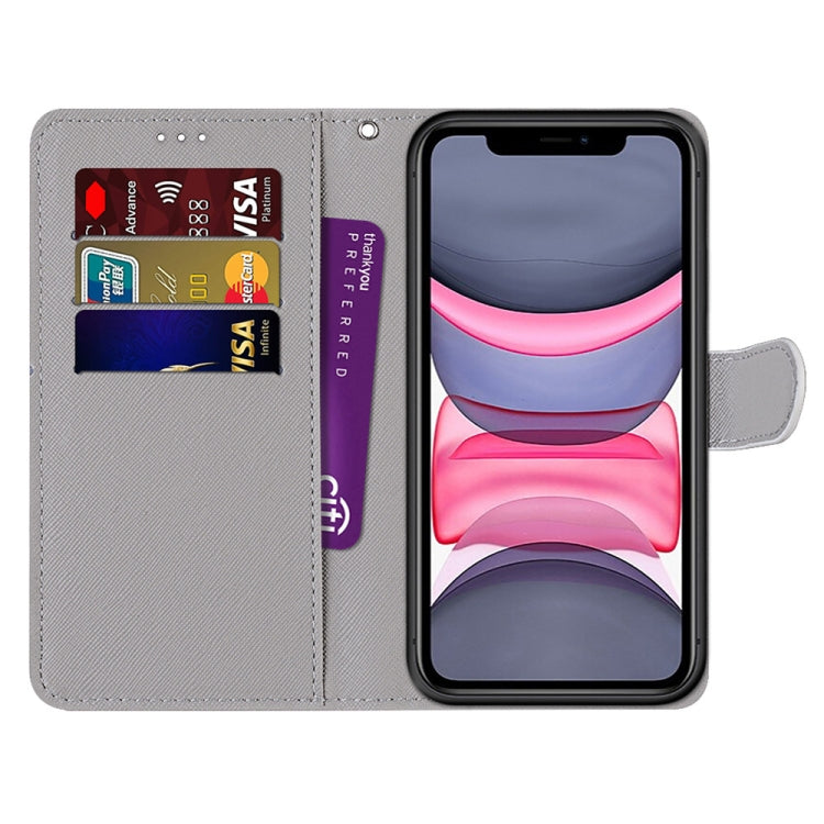 For iPhone 11 Coloured Drawing Cross Texture Horizontal Flip PU Leather Case with Holder & Card Slots & Wallet & Lanyard (B09 Golden Chain Grey Cat) - iPhone 11 Cases by buy2fix | Online Shopping UK | buy2fix