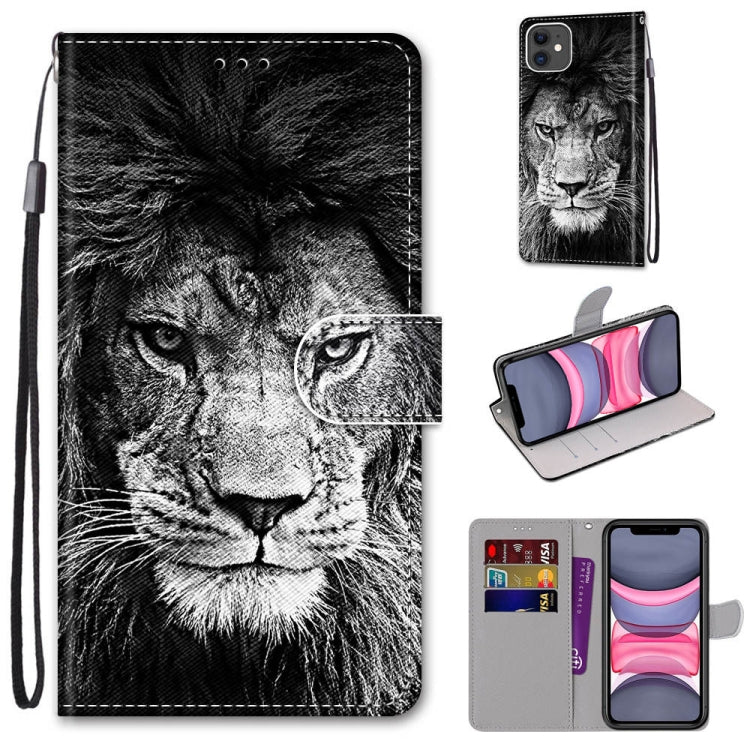 For iPhone 11 Coloured Drawing Cross Texture Horizontal Flip PU Leather Case with Holder & Card Slots & Wallet & Lanyard (B11 Black White Lion Head) - iPhone 11 Cases by buy2fix | Online Shopping UK | buy2fix