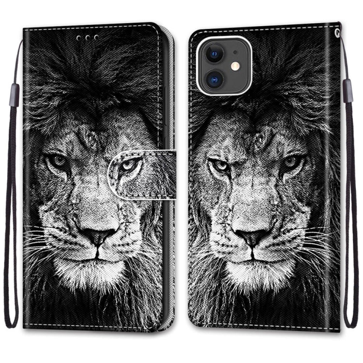 For iPhone 11 Coloured Drawing Cross Texture Horizontal Flip PU Leather Case with Holder & Card Slots & Wallet & Lanyard (B11 Black White Lion Head) - iPhone 11 Cases by buy2fix | Online Shopping UK | buy2fix