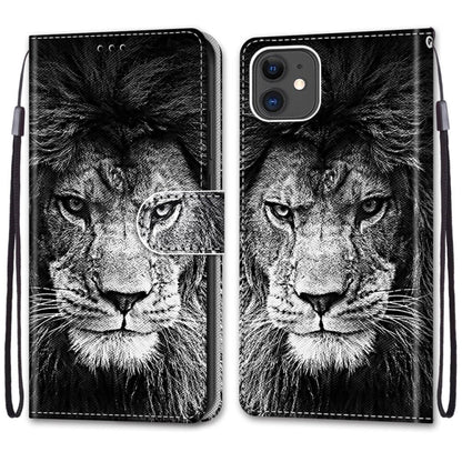 For iPhone 11 Coloured Drawing Cross Texture Horizontal Flip PU Leather Case with Holder & Card Slots & Wallet & Lanyard (B11 Black White Lion Head) - iPhone 11 Cases by buy2fix | Online Shopping UK | buy2fix