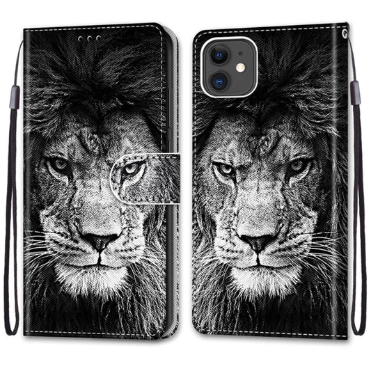 For iPhone 11 Coloured Drawing Cross Texture Horizontal Flip PU Leather Case with Holder & Card Slots & Wallet & Lanyard (B11 Black White Lion Head) - iPhone 11 Cases by buy2fix | Online Shopping UK | buy2fix