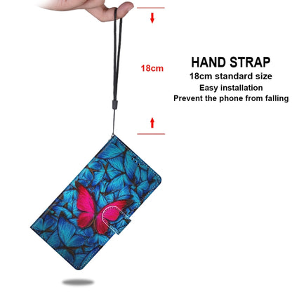 For iPhone 11 Coloured Drawing Cross Texture Horizontal Flip PU Leather Case with Holder & Card Slots & Wallet & Lanyard (Blue Red Butterfly) - iPhone 11 Cases by buy2fix | Online Shopping UK | buy2fix