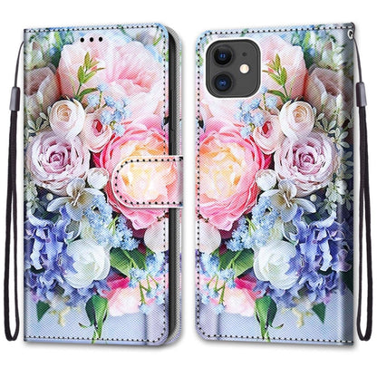 For iPhone 11 Coloured Drawing Cross Texture Horizontal Flip PU Leather Case with Holder & Card Slots & Wallet & Lanyard (Light Pink Bouquet) - iPhone 11 Cases by buy2fix | Online Shopping UK | buy2fix