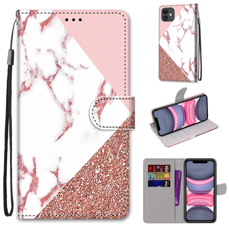 For iPhone 11 Coloured Drawing Cross Texture Horizontal Flip PU Leather Case with Holder & Card Slots & Wallet & Lanyard (Pink Stone Texture) - iPhone 11 Cases by buy2fix | Online Shopping UK | buy2fix