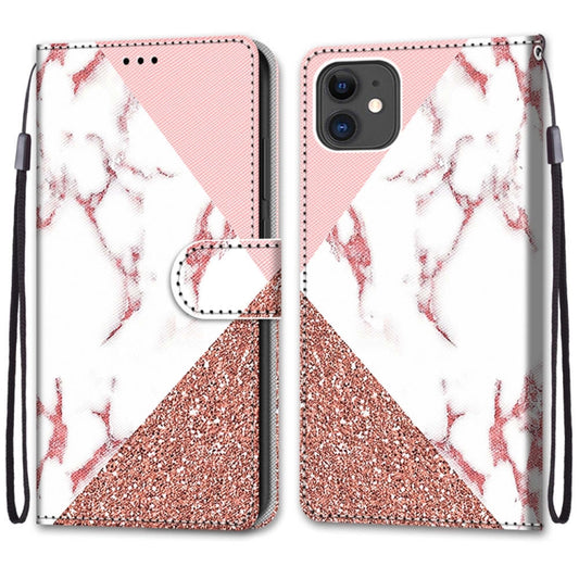 For iPhone 11 Coloured Drawing Cross Texture Horizontal Flip PU Leather Case with Holder & Card Slots & Wallet & Lanyard (Pink Stone Texture) - iPhone 11 Cases by buy2fix | Online Shopping UK | buy2fix