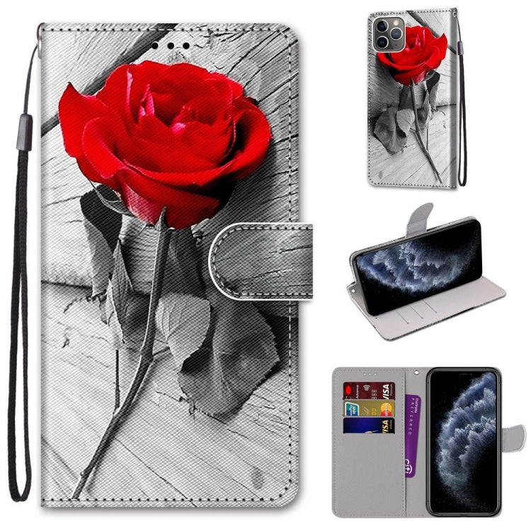 For iPhone 11 Pro Coloured Drawing Cross Texture Horizontal Flip PU Leather Case with Holder & Card Slots & Wallet & Lanyard (B10 Wood Red Rose) - iPhone 11 Pro Cases by buy2fix | Online Shopping UK | buy2fix