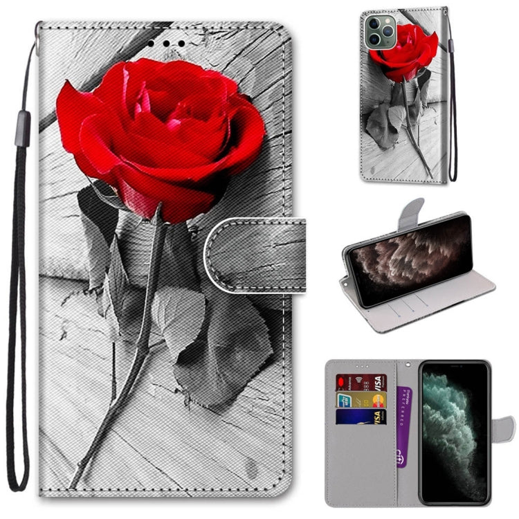 For iPhone 11 Pro Max Coloured Drawing Cross Texture Horizontal Flip PU Leather Case with Holder & Card Slots & Wallet & Lanyard (B10 Wood Red Rose) - iPhone 11 Pro Max Cases by buy2fix | Online Shopping UK | buy2fix