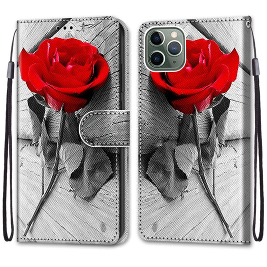 For iPhone 11 Pro Max Coloured Drawing Cross Texture Horizontal Flip PU Leather Case with Holder & Card Slots & Wallet & Lanyard (B10 Wood Red Rose) - iPhone 11 Pro Max Cases by buy2fix | Online Shopping UK | buy2fix