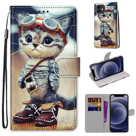 For iPhone 12 mini Coloured Drawing Cross Texture Horizontal Flip PU Leather Case with Holder & Card Slots & Wallet & Lanyard (Leather Shoes Cat) - iPhone 12 mini Cases by buy2fix | Online Shopping UK | buy2fix