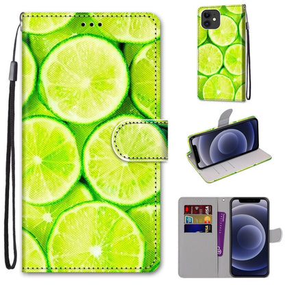 For iPhone 12 mini Coloured Drawing Cross Texture Horizontal Flip PU Leather Case with Holder & Card Slots & Wallet & Lanyard (Green Lemon) - iPhone 12 mini Cases by buy2fix | Online Shopping UK | buy2fix