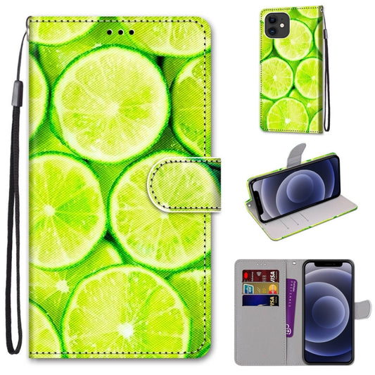For iPhone 12 mini Coloured Drawing Cross Texture Horizontal Flip PU Leather Case with Holder & Card Slots & Wallet & Lanyard (Green Lemon) - iPhone 12 mini Cases by buy2fix | Online Shopping UK | buy2fix
