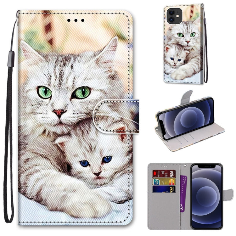 For iPhone 12 mini Coloured Drawing Cross Texture Horizontal Flip PU Leather Case with Holder & Card Slots & Wallet & Lanyard (Big Cat Holding Kitten) - iPhone 12 mini Cases by buy2fix | Online Shopping UK | buy2fix