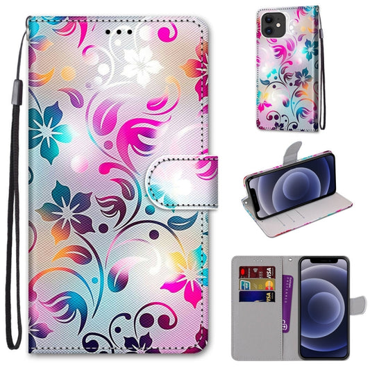For iPhone 12 mini Coloured Drawing Cross Texture Horizontal Flip PU Leather Case with Holder & Card Slots & Wallet & Lanyard (Gradient Colorful Flower) - iPhone 12 mini Cases by buy2fix | Online Shopping UK | buy2fix