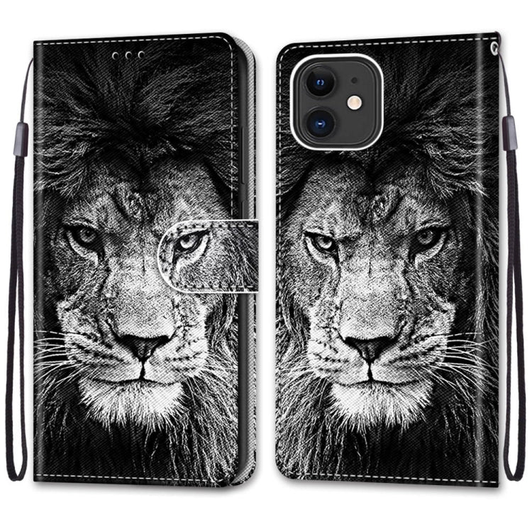 For iPhone 12 mini Coloured Drawing Cross Texture Horizontal Flip PU Leather Case with Holder & Card Slots & Wallet & Lanyard (B11 Black White Lion Head) - iPhone 12 mini Cases by buy2fix | Online Shopping UK | buy2fix