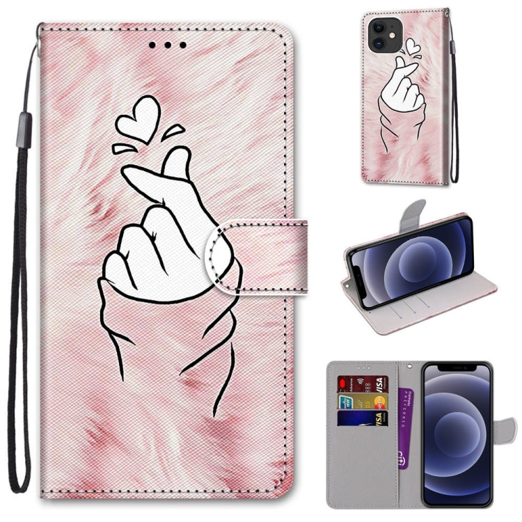 For iPhone 12 mini Coloured Drawing Cross Texture Horizontal Flip PU Leather Case with Holder & Card Slots & Wallet & Lanyard (Pink Hands Heart) - iPhone 12 mini Cases by buy2fix | Online Shopping UK | buy2fix