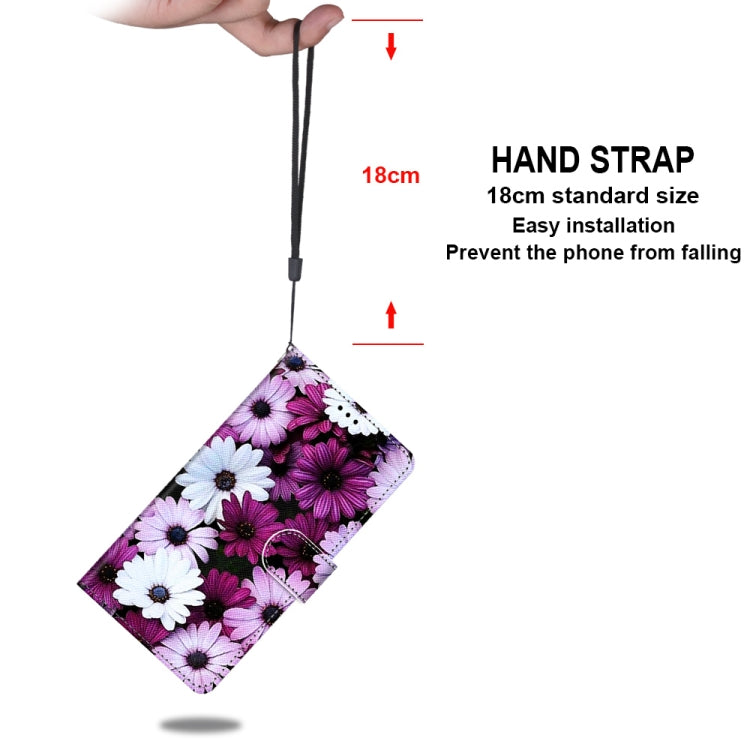 For iPhone 12 mini Coloured Drawing Cross Texture Horizontal Flip PU Leather Case with Holder & Card Slots & Wallet & Lanyard (Chrysanthemum Pink White Purple) - iPhone 12 mini Cases by buy2fix | Online Shopping UK | buy2fix