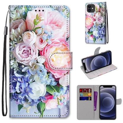 For iPhone 12 mini Coloured Drawing Cross Texture Horizontal Flip PU Leather Case with Holder & Card Slots & Wallet & Lanyard (Light Pink Bouquet) - iPhone 12 mini Cases by buy2fix | Online Shopping UK | buy2fix