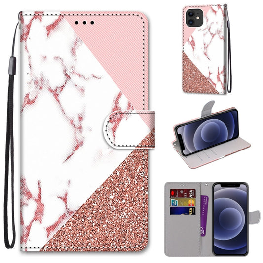 For iPhone 12 mini Coloured Drawing Cross Texture Horizontal Flip PU Leather Case with Holder & Card Slots & Wallet & Lanyard (Pink Stone Texture) - iPhone 12 mini Cases by buy2fix | Online Shopping UK | buy2fix