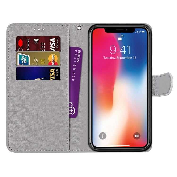 For iPhone X / XS Coloured Drawing Cross Texture Horizontal Flip PU Leather Case with Holder & Card Slots & Wallet & Lanyard(Slant Hat Blue Mirror Cat) - More iPhone Cases by buy2fix | Online Shopping UK | buy2fix