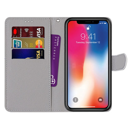 For iPhone X / XS Coloured Drawing Cross Texture Horizontal Flip PU Leather Case with Holder & Card Slots & Wallet & Lanyard(Slant Hat Blue Mirror Cat) - More iPhone Cases by buy2fix | Online Shopping UK | buy2fix