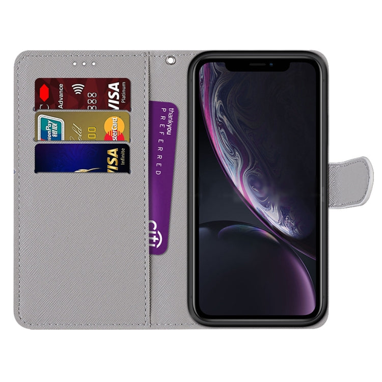 For iPhone XR Coloured Drawing Cross Texture Horizontal Flip PU Leather Case with Holder & Card Slots & Wallet & Lanyard(Middle Finger White Cat) - More iPhone Cases by buy2fix | Online Shopping UK | buy2fix
