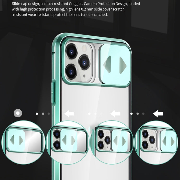 For iPhone 12 mini Sliding Lens Cover Mirror Design Four-corner Shockproof Magnetic Metal Frame Double-sided Tempered Glass Case (Silver) - iPhone 12 mini Cases by buy2fix | Online Shopping UK | buy2fix