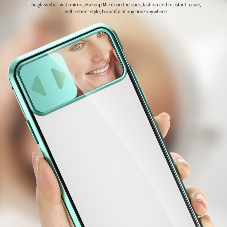 For iPhone 12 mini Sliding Lens Cover Mirror Design Four-corner Shockproof Magnetic Metal Frame Double-sided Tempered Glass Case (Silver) - iPhone 12 mini Cases by buy2fix | Online Shopping UK | buy2fix