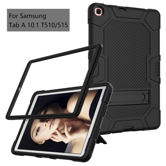 For Samsung Galaxy Tab A 10.1 (2019) / T510 Contrast Color Robot Shockproof Silicone + PC Protective Case with Holder(Black) - Tab A 10.1 (2019) T510 / T515 by buy2fix | Online Shopping UK | buy2fix
