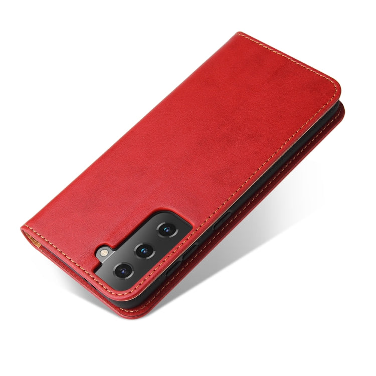 For Samsung Galaxy S21 5G Fierre Shann PU Genuine Leather Texture Horizontal Flip Leather Case with Holder & Card Slots & Wallet(Red) - Galaxy S21 5G Cases by FIERRE SHANN | Online Shopping UK | buy2fix