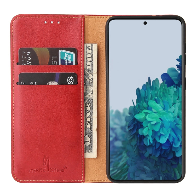 For Samsung Galaxy S21 5G Fierre Shann PU Genuine Leather Texture Horizontal Flip Leather Case with Holder & Card Slots & Wallet(Red) - Galaxy S21 5G Cases by FIERRE SHANN | Online Shopping UK | buy2fix